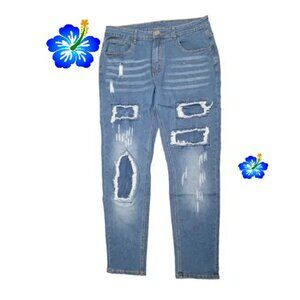 NEW Womens Size 14 Jeans, 36" Waist Distressed Stretch Boyfriend Blue Jean